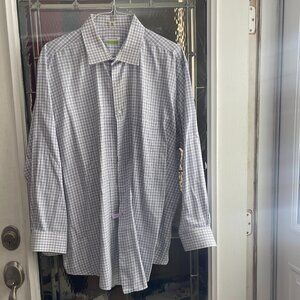 Van Heusen Dress Shirt Sz 19 34/35 Big Long Sleeves Blue / Brown Checks